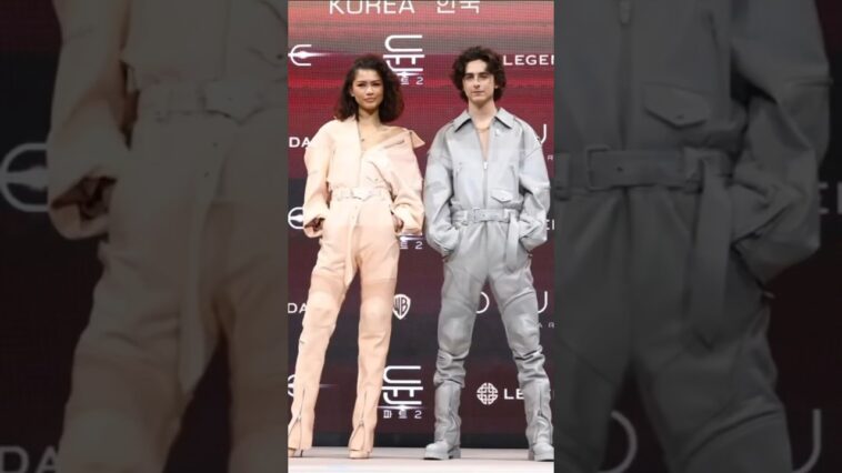 #Zendaya and #TimotheeChalamet have E! seeing double at the #Dune: Part 2 premiere in Seoul. 😍