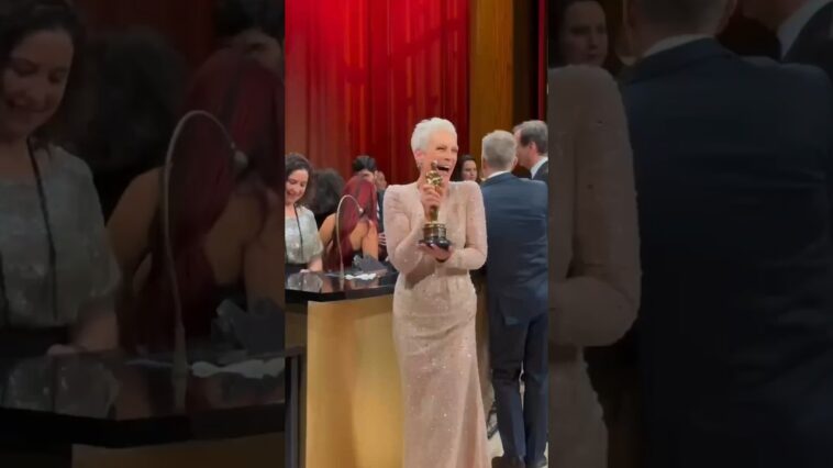 Core memory activated. 🥹 #JamieLeeCurtis getting her award engraved at last year’s #Oscars. #shorts