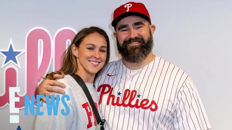 Jason Kelce Throws FIRST PITCH at Philadelphia Phillies Game as Wife Kylie Cheers Him On! | E! News